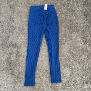 La Society Booty-lifting Honeycomb Leggings Sz L Blue Stretch Yoga Pants NWT